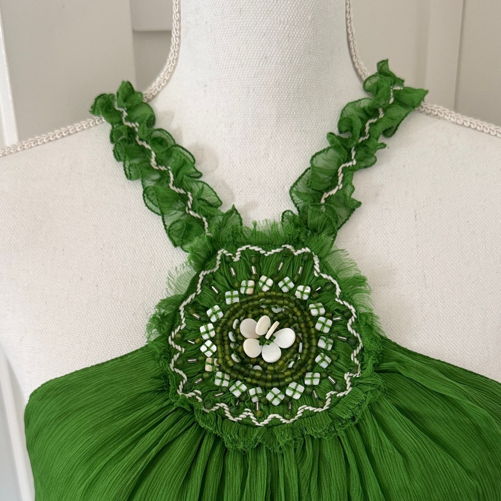 Max Studio Silk Green Halter Dress Vintage - Picture 2 of 5
